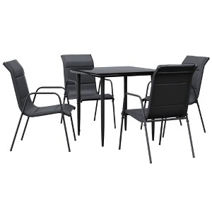 vidaXL 5 Piece Patio Dining Set Black Steel and Textilene - 31.5" Table Length 4 Chairs - 1 of 4