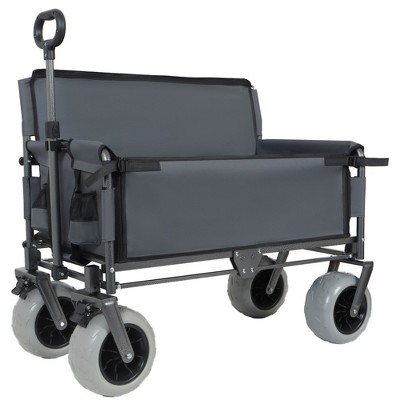 Grungis 3-in-1 Folding Wagon Cart,Shopping Cart with Bench Seat,Utility Cart for Camping,Shopping