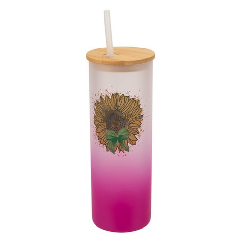 Elanze Designs 25 Ounce Frosted Glass Gradient Travel Tumbler With Straw and Wooden Lid, Sunflower Pink - image 1 of 1