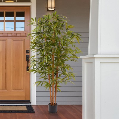 6-Foot Tall Green Bamboo Faux Floor Plant in Black Pot