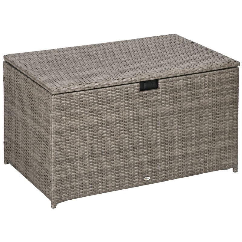 Outsunny Outdoor Deck Box, PE Rattan Wicker with Liner, Hydraulic Lift, and A Handle for Indoor, Outdoor, Patio Furniture Cushions, Pool, Toys, 1 of 7