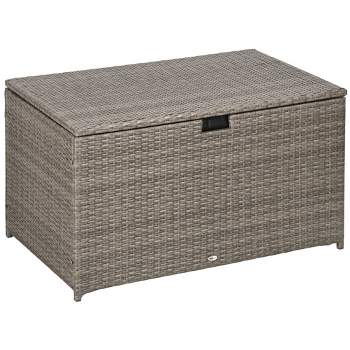 Outsunny Outdoor Deck Box, PE Rattan Wicker with Liner, Hydraulic Lift, and A Handle for Indoor, Outdoor, Patio Furniture Cushions, Pool, Toys