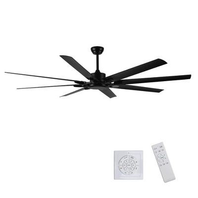 Duclsaty 75" Industrial Ceiling Fan No Light, DC Motor, 8 ABS Blades, Remote Control, Quiet, for Gym/Garage/Porch/Patio/Farmhouse, Black