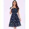 Allegra K Women's Floral Chiffon Flutter Sleeve Belted Square Neck Ruffled Hem Dress - 3 of 4