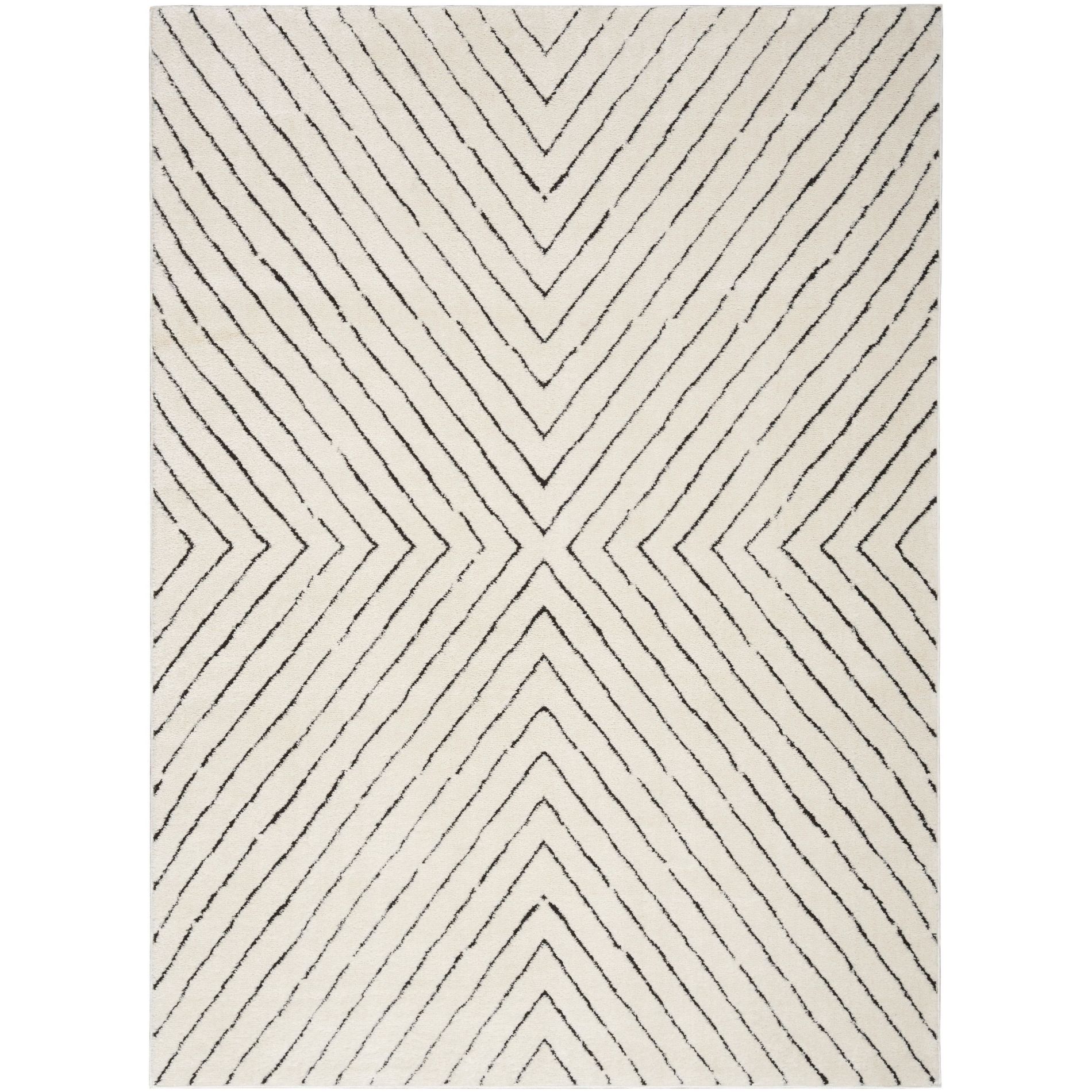 Nourison Cozy Modern Scandinavian Indoor Area Rug Ivory Black 6'7" x 9'