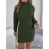 BLUEMING Womens Sweater Dress Casual Off-Shoulder Turtleneck Cable Knit Lantern Sleeve Mini Bodycon Dress - 4 of 4
