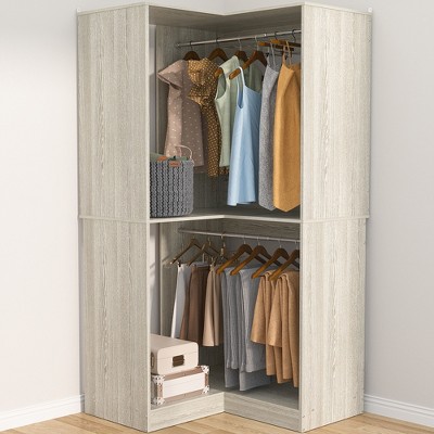 Aheaplus Freestanding Corner Closet Organizer with Hanging Rods, Space-saving Closet System for Walk-in Closet