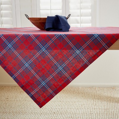 Solino Home Linen Plaid Table Throw | Red Tartan Plaid