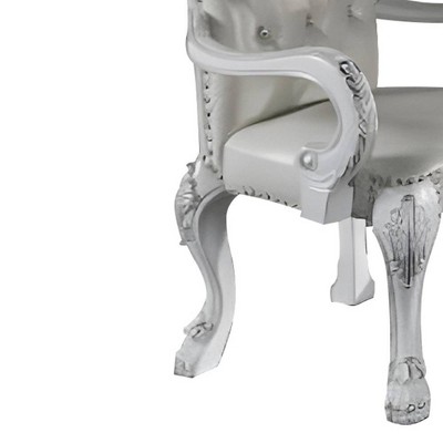 Bone White Faux Leather Floral Dining Arm Chair Set