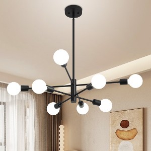POWLIG 8-Light Black Modern Sputnik Sphere Chandelier for Living Room, Kitchen, Bedroom, Dining Room - 1 of 4