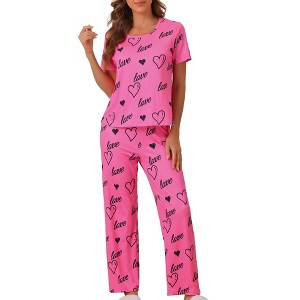 cheibear Women's Short Sleeve Shirt with Pant Pajama Set - 1 of 4