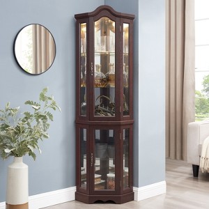 FONTOI Corner Curio Cabinet with Tempered Glass Doors&Shelves, Elegant Display Storage for Living Room,Bedroom, Cherry, 15.94"*70.28"*21.65" - 1 of 4