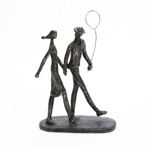 LuxenHome 12.2" LuxenHome Modern Brown Polyresin Couple Walk Tabletop Home Decor - 1 of 4