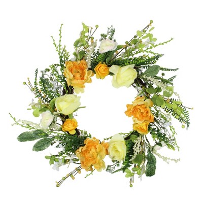 Northlight Hydrangea and Rose Artificial Floral Wreath - 24" - Yellow