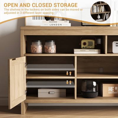 Interior storage layout with open and closed shelves