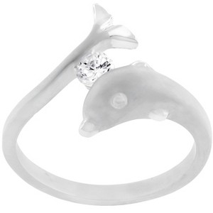 Slickblue Women’s Fashion Dolphin Ring, Tension Set, Round Cut Cubic Zirconia, Silvertone Matte Finish, Sizes 5-10 - 1 of 2