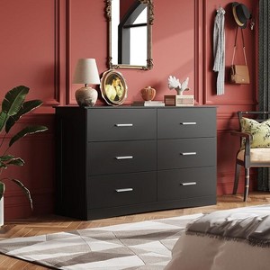GALAXHERO 6-Drawer Wood Dresser – Wide Chest of Drawers with Large Storage Tower Unit, Modern Minimalist Organizer for Living Room & Bedroom - 1 of 1