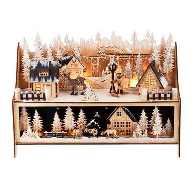 Kurt Adler 8.3-Inch Battery-Operated Wooden Light Up Christmas Village