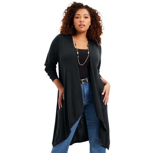 June + Vie By Roaman's Women's Plus Size High-low Cardigan, 18/20 - Black :  Target