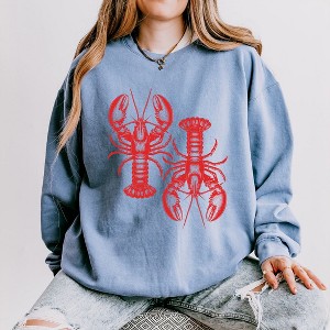 Simply Sage Market Women's Lightweight Garment Dyed Graphic Sweatshirt Two Lobsters - 1 of 4
