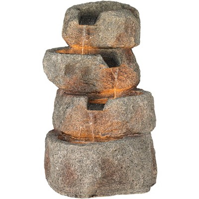 John Timberland Rustic Zen Outdoor Floor Water Fountain with Light LED 30" High Rock Waterfall for Yard Garden Home Patio Deck