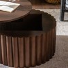 QingMoon Lift Top Coffee Table, Circle Wooden Center Table with Storage Space and Grooved Drum Decoration for Living Room - 3 of 4