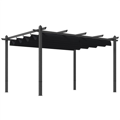 Outsunny 10' X 13' Outdoor Retractable Pergola, Heavy Duty Wood Grain ...