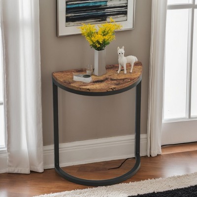 Hommoo Half Round 1-Tier End Table, Narrow Side Table with Metal Frame Rustic & Black