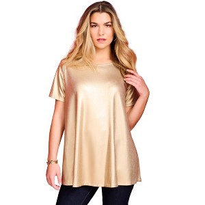 Roaman's Women's Plus Size Metallic Swing Tee - 1 of 4