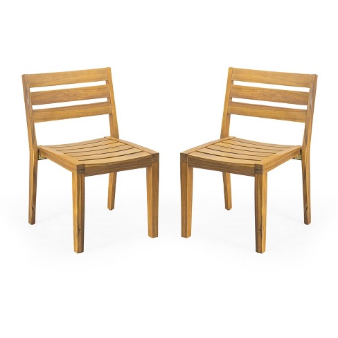 Christopher Knight Home Aegis Outdoor Acacia Wood Slatted Dining Chair (Set of 2), Teak - image 1 of 4