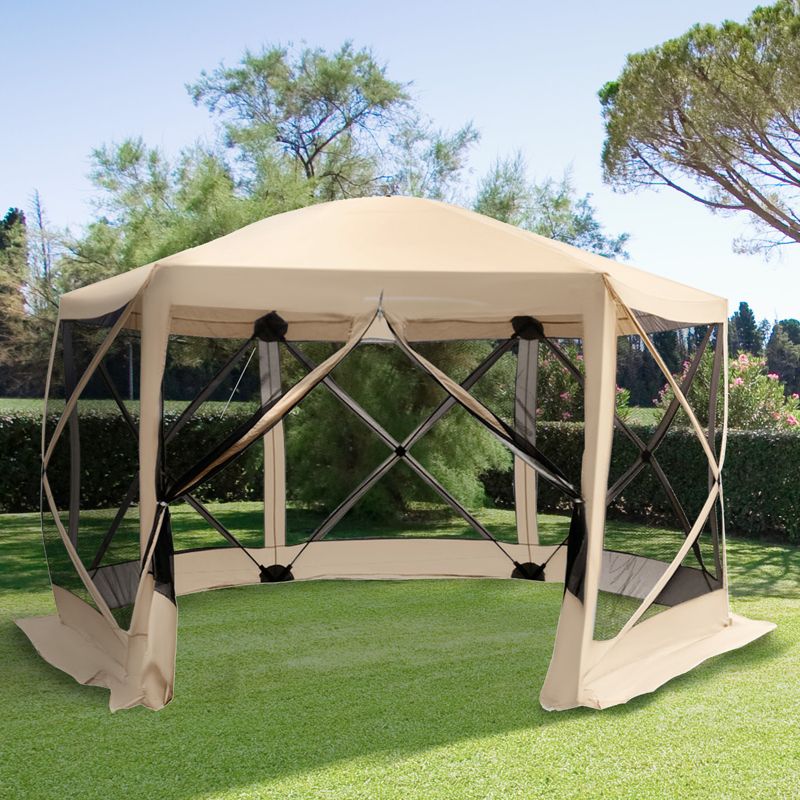 Outsunny 6-Sided Hexagon Pop Up Party Tent Gazebo with Mesh Netting Walls & Shaded Interior, 12' x 12', 2 of 9
