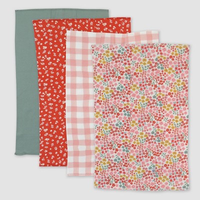 Honest Baby Girls' 4pk Organic Cotton Meadow Floral Woven Burp Cloth - Pink