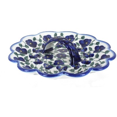 Blue Rose Polish Pottery Violets Egg Plate