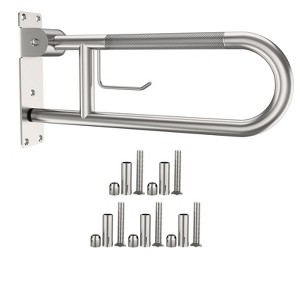 Itopfox Flip-Up Grab Bar with Paper Holder, Anti-Slip Support Rail, U Shaped Stainless Steel Handicap Safety Handrails for Disabled Elderly Pregnant - 1 of 4