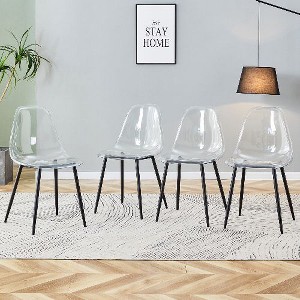 Kumasinova Modern Transparent Design Dining Chair Set of 4, Ergonomic Armless Chair with Metal Bracket, Minimalist Plastic Chair, Kitchen Chair - 1 of 4