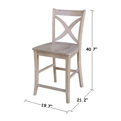Gray Solid Wood Crossback Counter Stool with Footrest