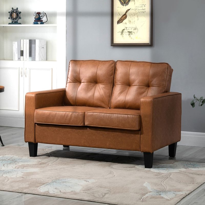 HOMCOM 51" Wide Loveseat with Armrest, 2-Seater Tufted PU Leather Double Sofa, 2 of 9