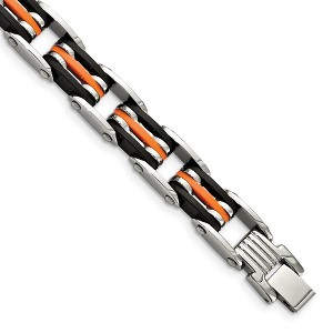 Black Bow Jewelry Men's Stainless Steel Black and Orange Rubber Bracelet - 8.5 Inch - 1 of 4