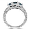 Pompeii3 1 Carat Treated Blue Diamond Vintage 3 Stone Ring 10K White Gold - image 3 of 4