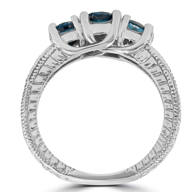 Pompeii3 1 Carat Treated Blue Diamond Vintage 3 Stone Ring 10K White Gold, 3 of 6