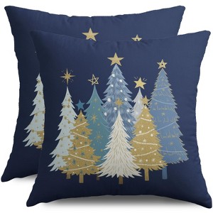 Blue Christmas Pillow Covers 18X18 Set of 2, Winter Light Blue White Gold Xmas Tree Decorative - 1 of 4