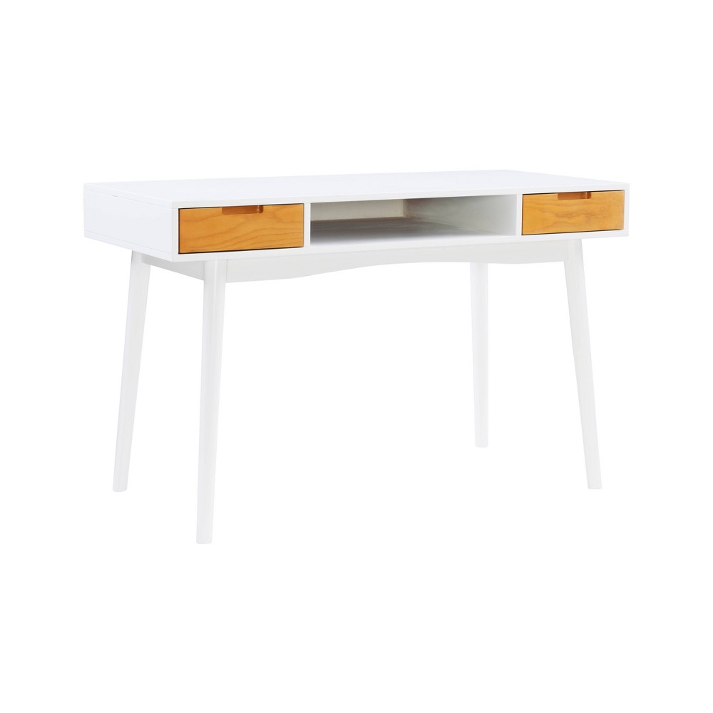 Photos - Office Desk Linon Perry Mid-Century Modern Desk White - : Home Office, Student, 2 Drawe 