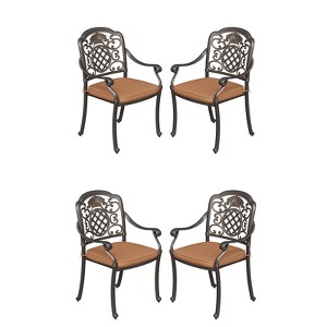 Patio Chairs of 4 with Cushion, Cast Aluminum, All-Weather Patio Bistro Chair Set with Adjustable Foot Pads for Backyard, Poolside, Balcony, Bronze - 1 of 4