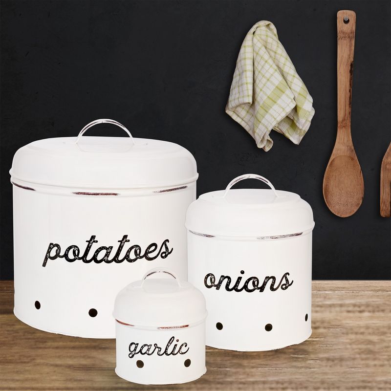 Auldhome Design-Enamelware Potatoes, Onions and Garlic Canister Set of 3, 2 of 9