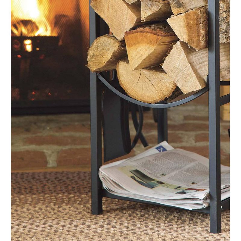 Plow & Hearth - All-In-One Firewood Wood Rack with Fireplace Tool Set, Black, 4 of 7