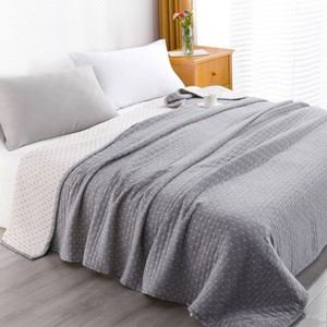 3 Layers Cotton Muslin Bed Blanket, Breathable Thermal Yarn Dyed Blanket - NTBAY - 1 of 4