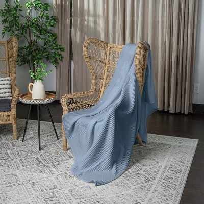Pacific Blue Cotton Waffle Weave Throw Blanket 50" x 60"