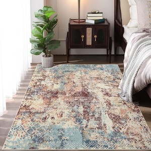 Machine Washable Rug Modern Abstract Carpet Non Slip Geometric Throw Rug Foldable Low Pile Ultra Soft Distressed Accent Rug for Living Room, Office - 1 of 4
