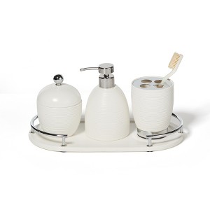 Roselli Trading Dubai 4 pc bathroom accessory set ceramic (shiny stainless steel trim) - 1 of 1