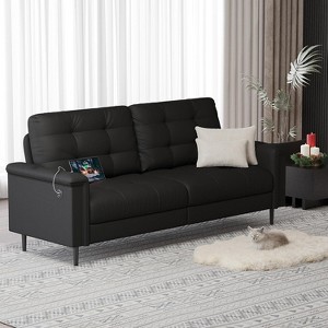 TYBOATLE Black Faux Leather Sofa Couches for Living Room, Comfy Small Loveseat w/USB and Wide Arms, 2/3 Seater 85" Office Couch for Apartment Bedroom - 1 of 4